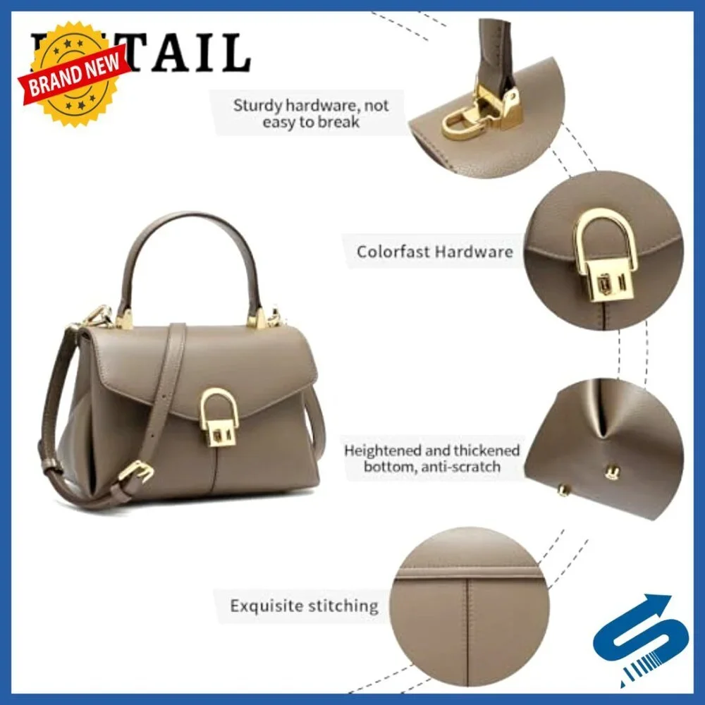 Leather Top Handle Tote Satchel Bag with Lock, Shoulder Purse